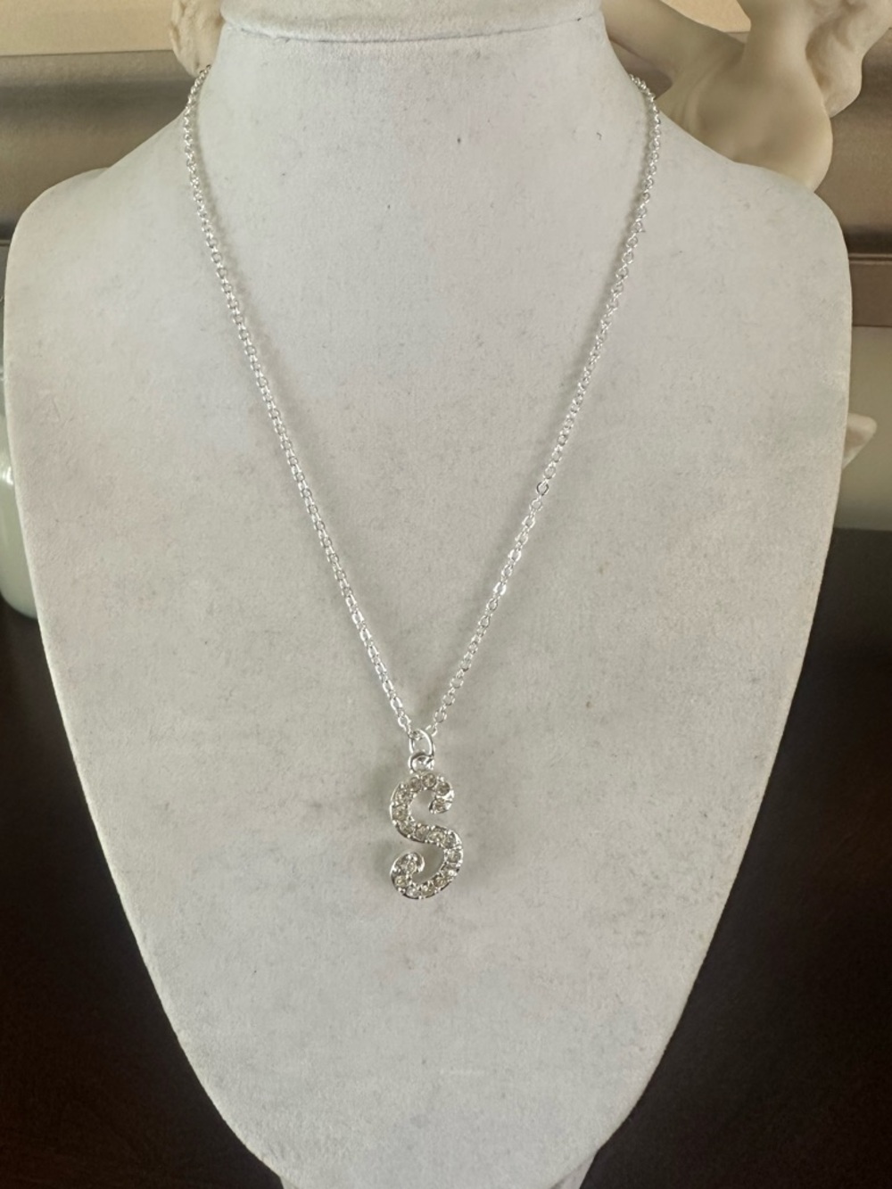 Initial “S”‎ Pendant Necklace Crystal AccentsAdjustable 16”+2” Extender